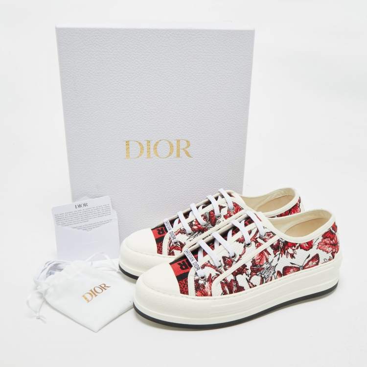 Pre Owned Dior Red/White Floral Embroidered Canvas Walk'n'Dior Sneakers Size 40