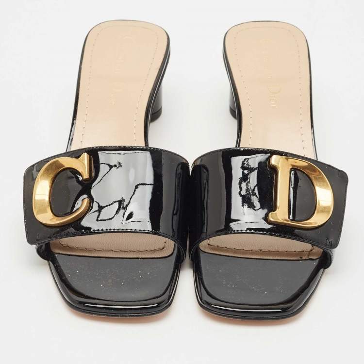 Pre Owned Dior Black Patent Leather C'est Dior Slide Sandals Size 38.5