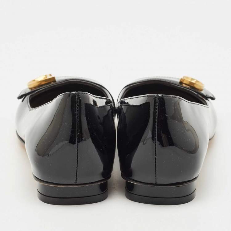 Pre Owned Dior Black Patent Leather DC Logo Ballet Flats Size 37