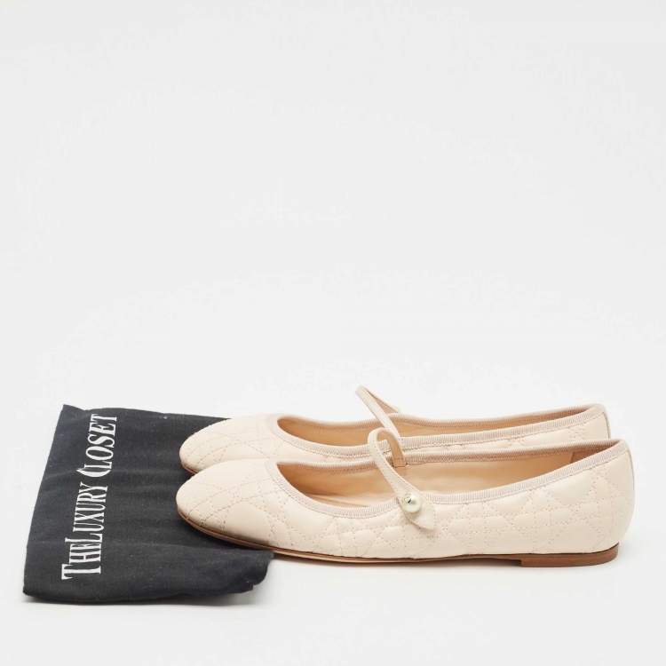 Pre Owned Dior Peach Cannage Leather Mary Jane Ballet Flats Size 39.5