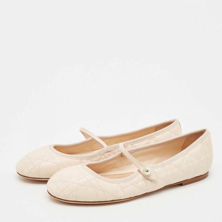 Pre Owned Dior Peach Cannage Leather Mary Jane Ballet Flats Size 39.5