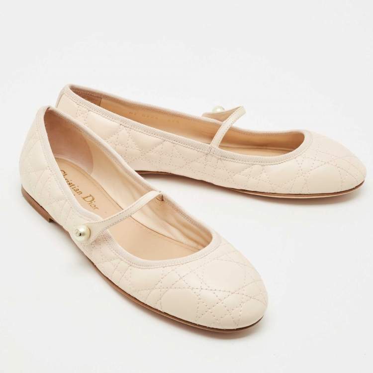 Pre Owned Dior Peach Cannage Leather Mary Jane Ballet Flats Size 39.5