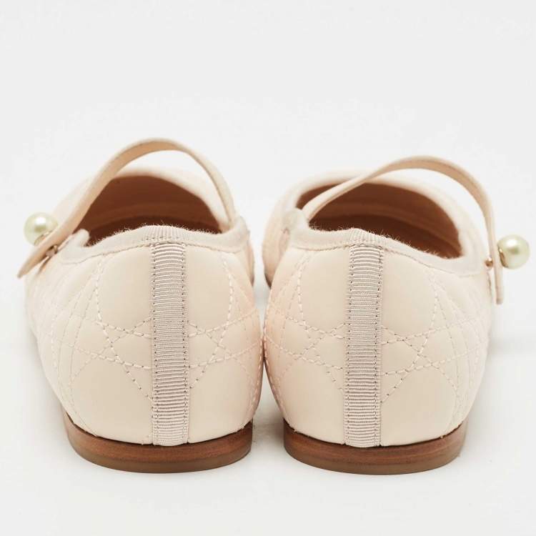 Pre Owned Dior Peach Cannage Leather Mary Jane Ballet Flats Size 39.5
