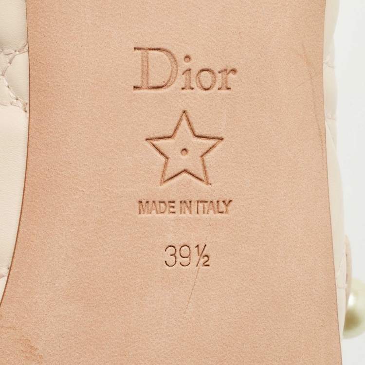 Pre Owned Dior Peach Cannage Leather Mary Jane Ballet Flats Size 39.5