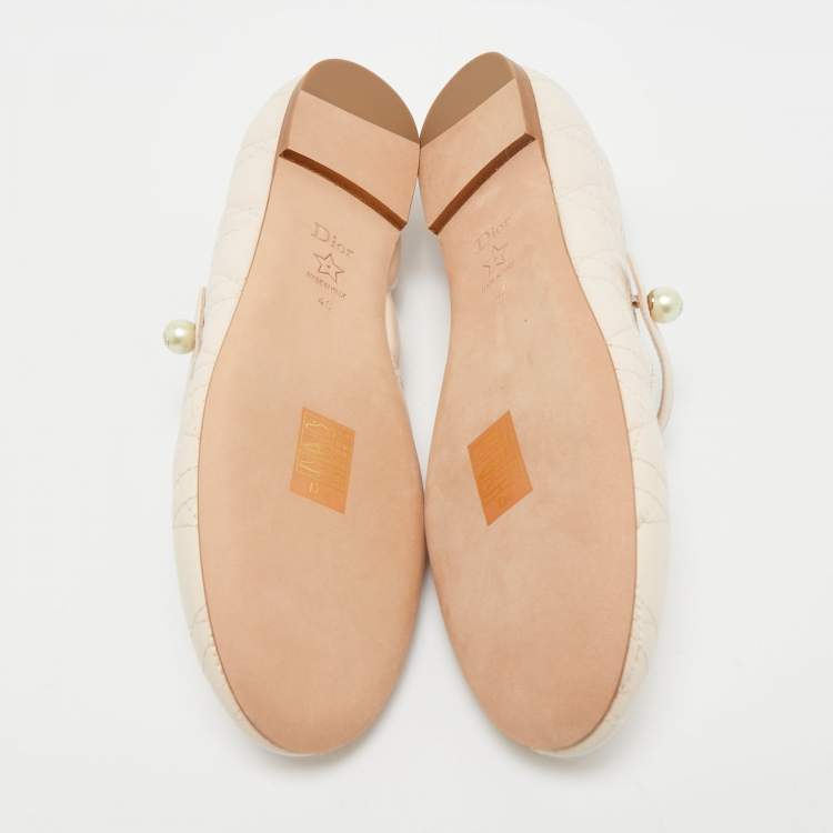 Pre Owned Dior Light Peach Cannage Leather Mary Jane Ballet Flats Size 40