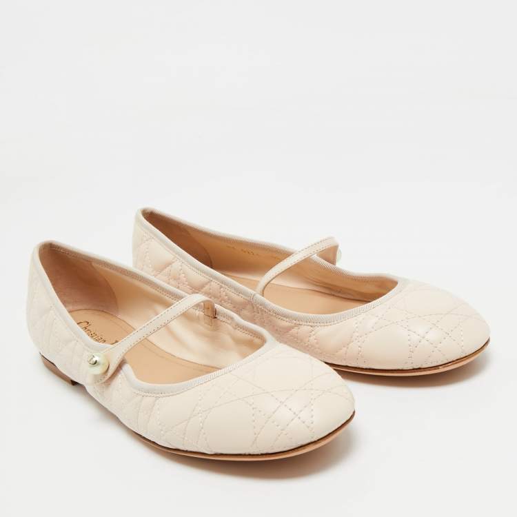 Pre Owned Dior Light Peach Cannage Leather Mary Jane Ballet Flats Size 40