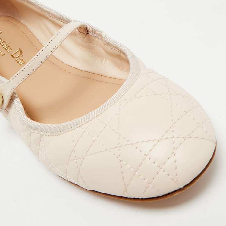 Pre Owned Dior Light Peach Cannage Leather Mary Jane Ballet Flats Size 40
