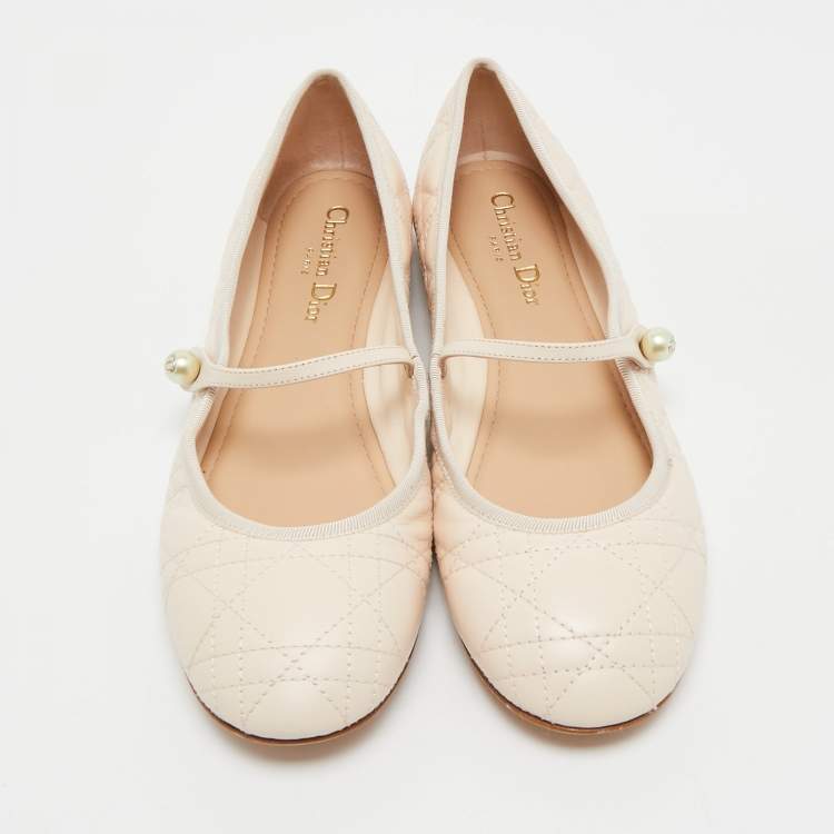 Pre Owned Dior Light Peach Cannage Leather Mary Jane Ballet Flats Size 40