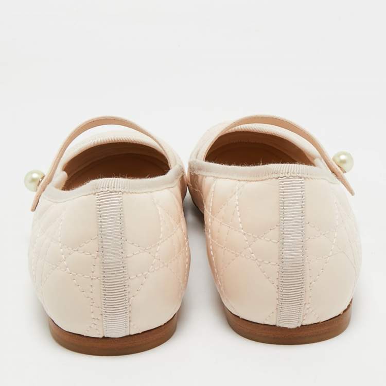 Pre Owned Dior Light Peach Cannage Leather Mary Jane Ballet Flats Size 40