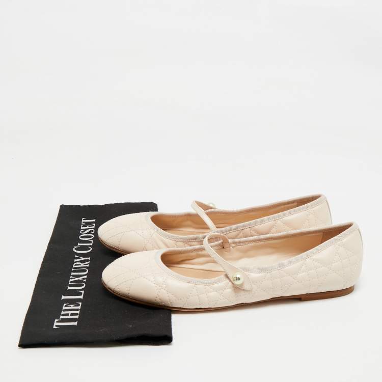 Pre Owned Dior Light Peach Cannage Leather Mary Jane Ballet Flats Size 40