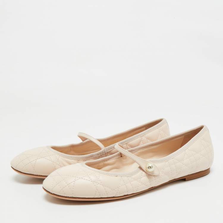 Pre Owned Dior Light Peach Cannage Leather Mary Jane Ballet Flats Size 40