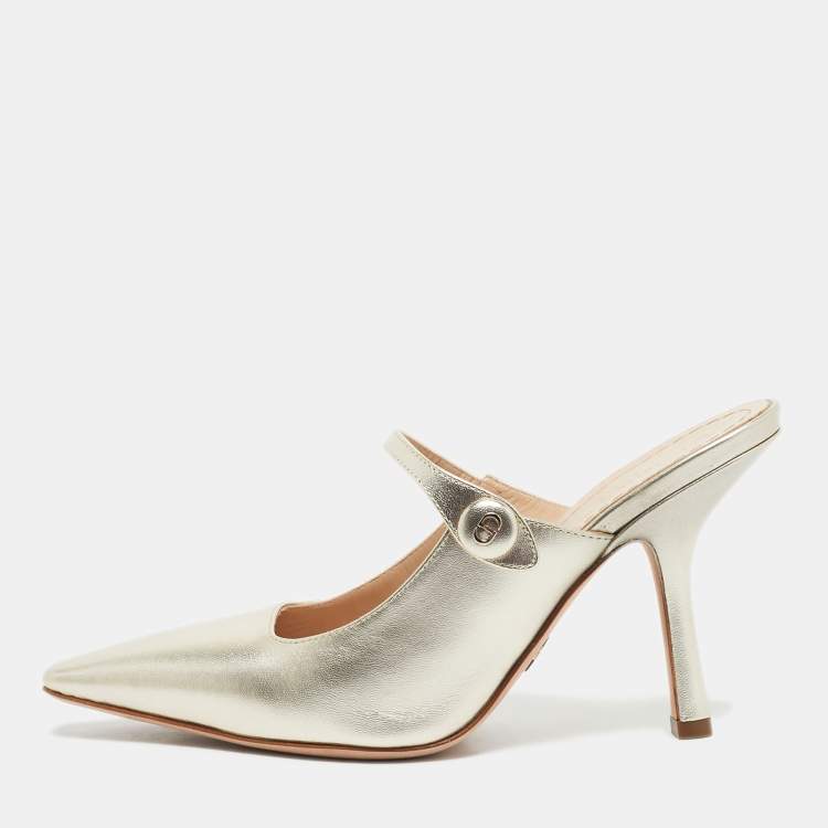 Pre Owned Dior Gold Leather Capture Heel Mules Size 36
