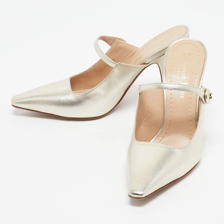 Pre Owned Dior Gold Leather Capture Heel Mules Size 36