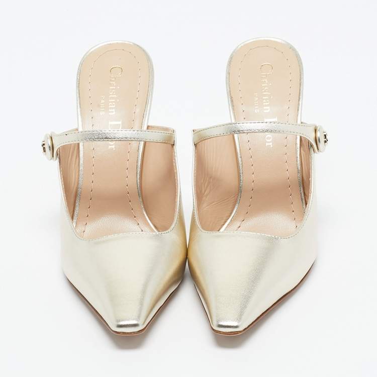 Pre Owned Dior Gold Leather Capture Heel Mules Size 36