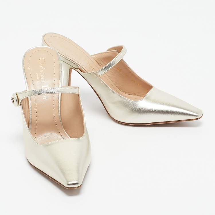Pre Owned Dior Gold Leather Capture Heel Mules Size 36