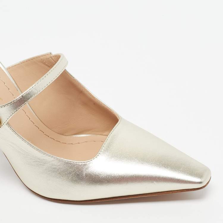 Pre Owned Dior Gold Leather Capture Heel Mules Size 36