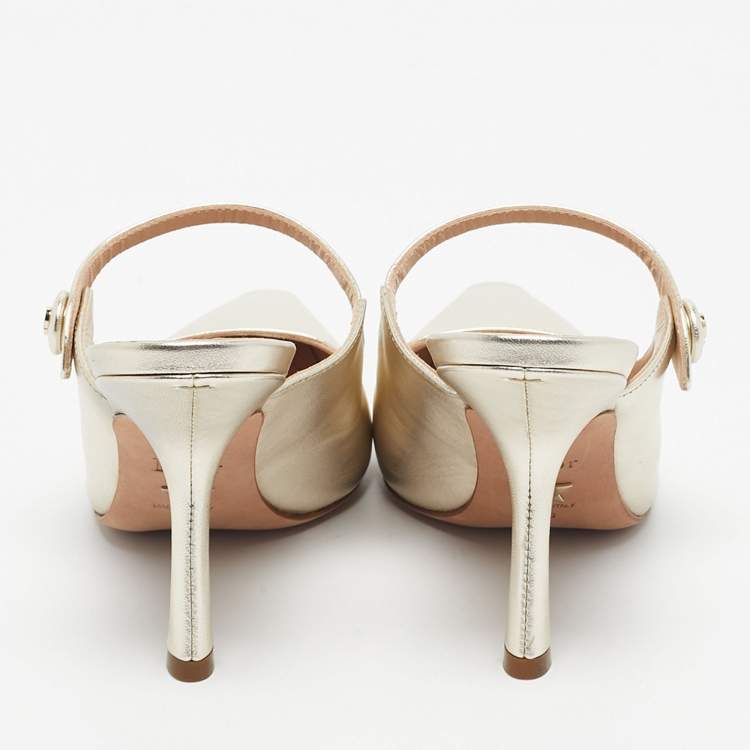 Pre Owned Dior Gold Leather Capture Heel Mules Size 36