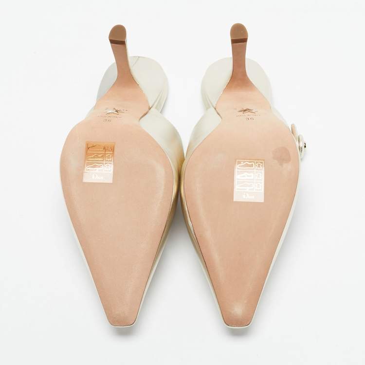 Pre Owned Dior Gold Leather Capture Heel Mules Size 36