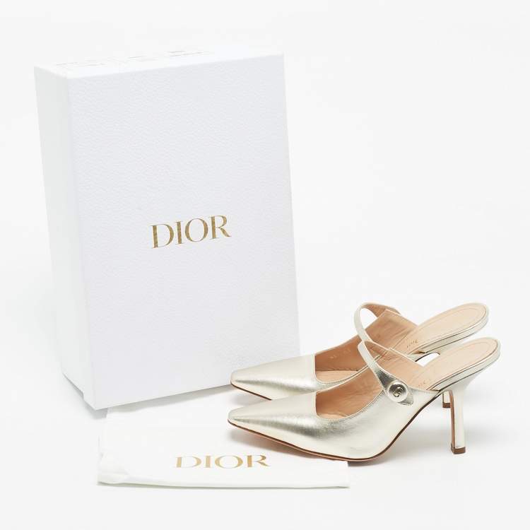 Pre Owned Dior Gold Leather Capture Heel Mules Size 36