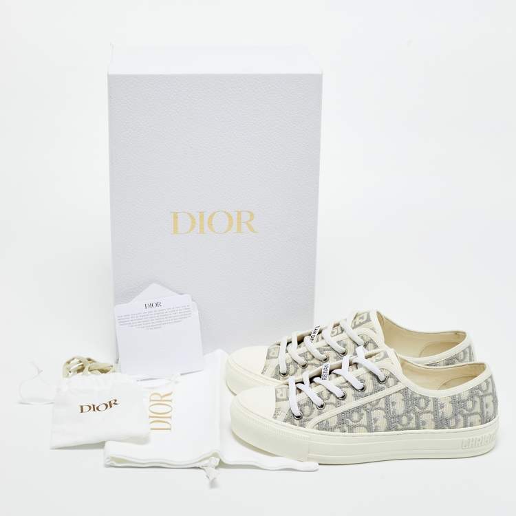 Pre Owned Dior Cream/Grey Canvas Walk'n'Dior Lace Up Sneakers Size 38