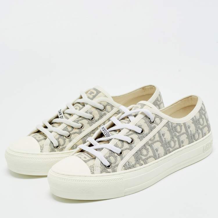 Pre Owned Dior Cream/Grey Canvas Walk'n'Dior Lace Up Sneakers Size 38
