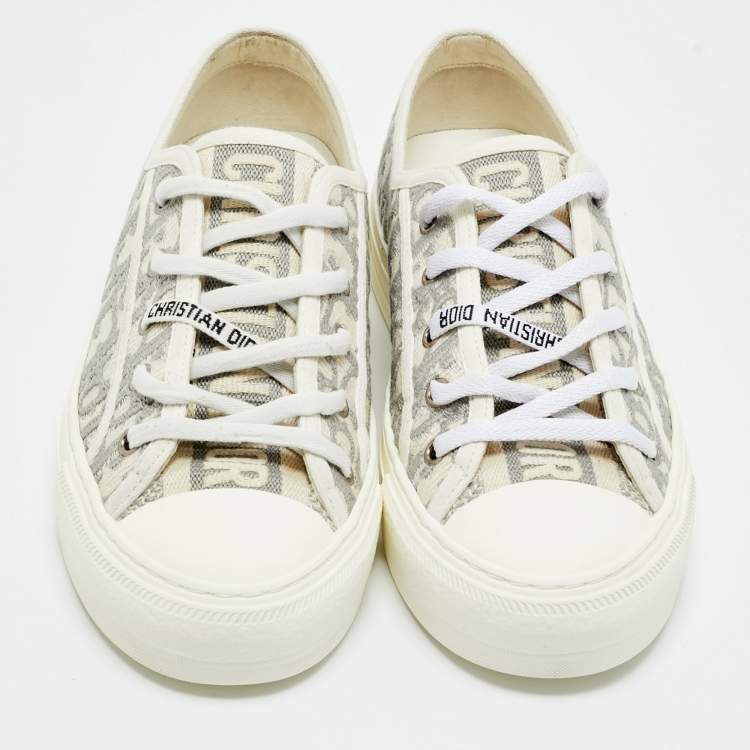 Pre Owned Dior Cream/Grey Canvas Walk'n'Dior Lace Up Sneakers Size 38