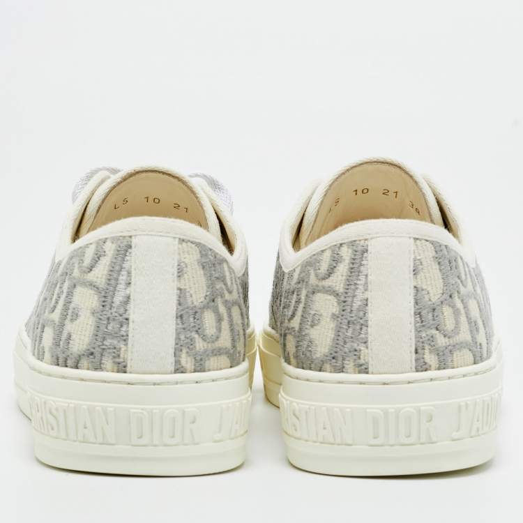 Pre Owned Dior Cream/Grey Canvas Walk'n'Dior Lace Up Sneakers Size 38