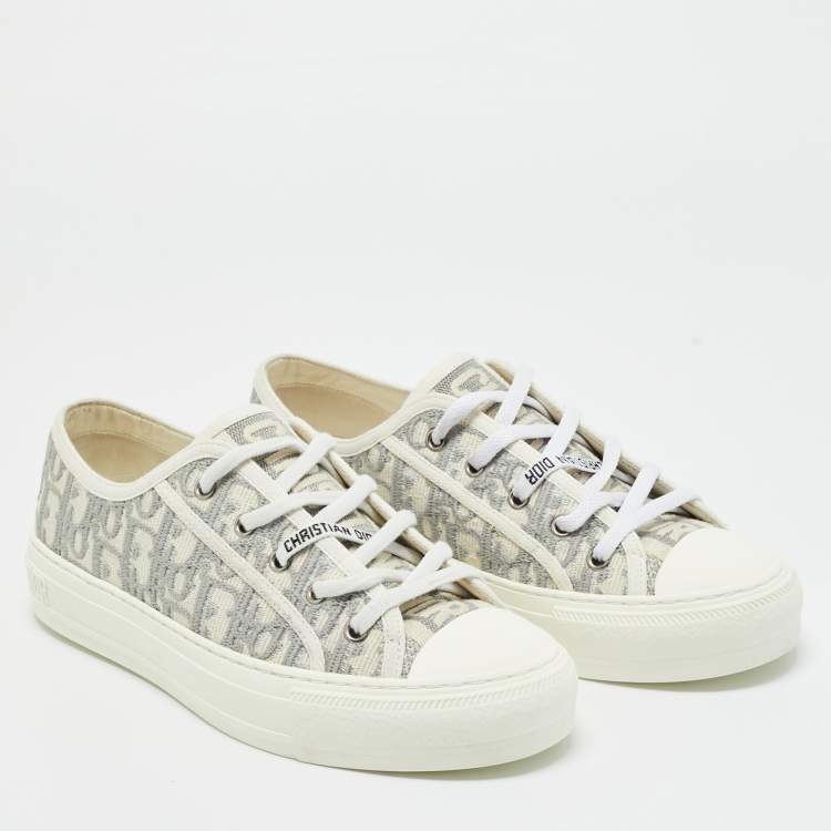 Pre Owned Dior Cream/Grey Canvas Walk'n'Dior Lace Up Sneakers Size 38