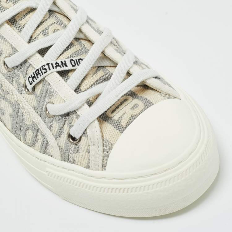 Pre Owned Dior Cream/Grey Canvas Walk'n'Dior Lace Up Sneakers Size 38