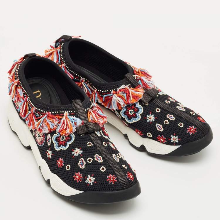 Pre Owned Dior Black Mesh Embellished Fusion Sneakers Size 38