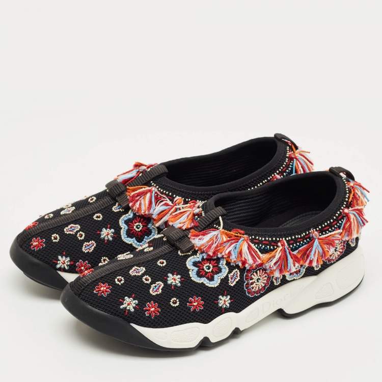 Pre Owned Dior Black Mesh Embellished Fusion Sneakers Size 38