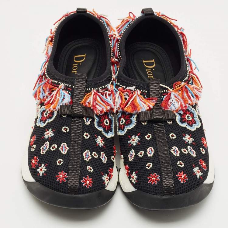 Pre Owned Dior Black Mesh Embellished Fusion Sneakers Size 38