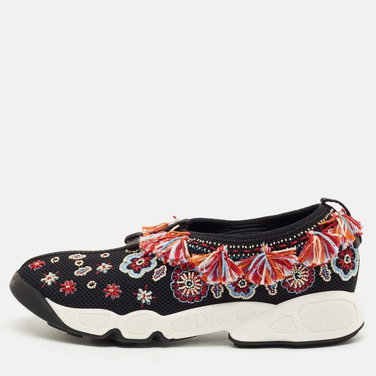 Pre Owned Dior Black Mesh Embellished Fusion Sneakers Size 38