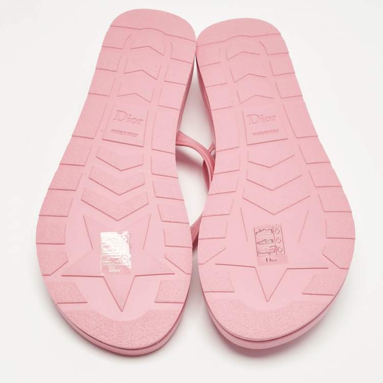 Pre Owned Dior Pink Rubber Diorsea Thong Flat Slide Size 39