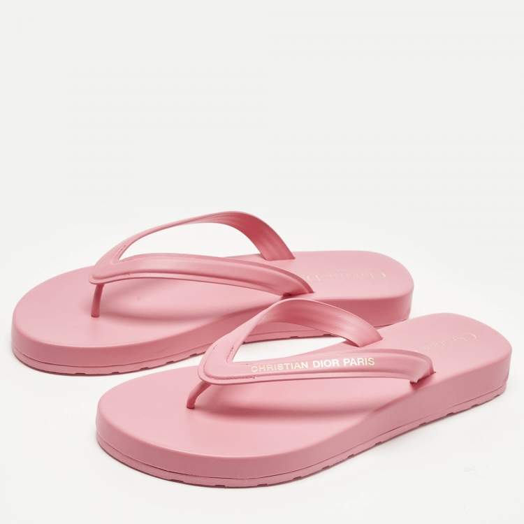 Pre Owned Dior Pink Rubber Diorsea Thong Flat Slide Size 39
