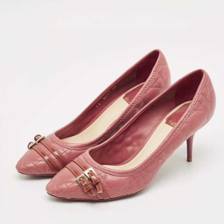 Pre Owned Dior Pink Cannage Leather and Patent Leather Pumps Size 36