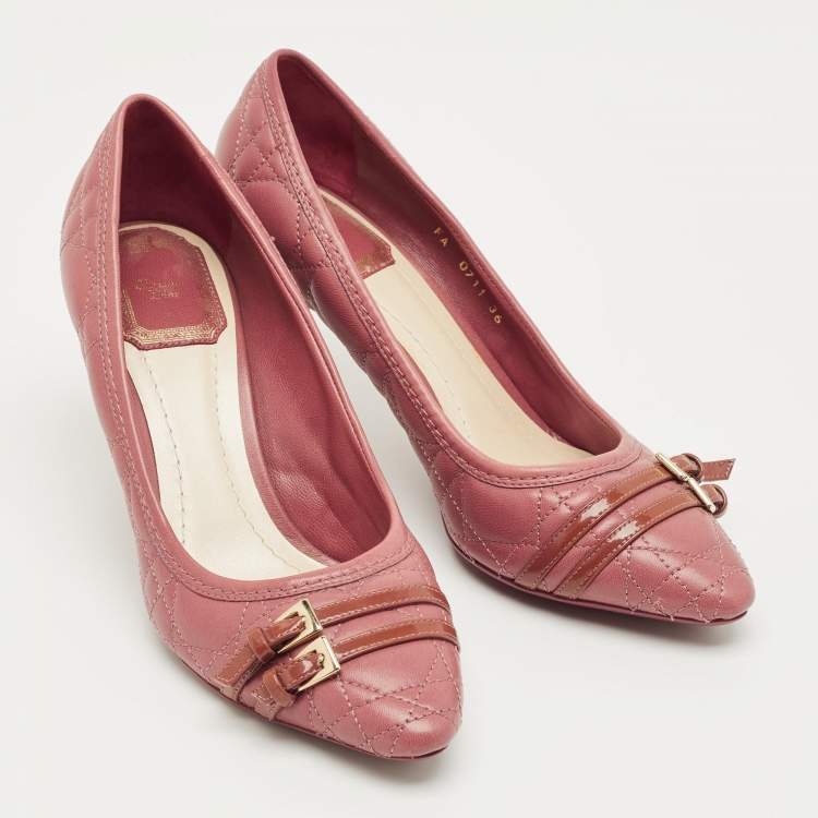 Pre Owned Dior Pink Cannage Leather and Patent Leather Pumps Size 36