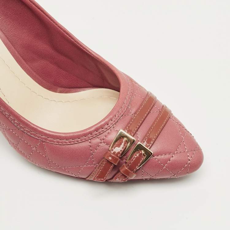 Pre Owned Dior Pink Cannage Leather and Patent Leather Pumps Size 36