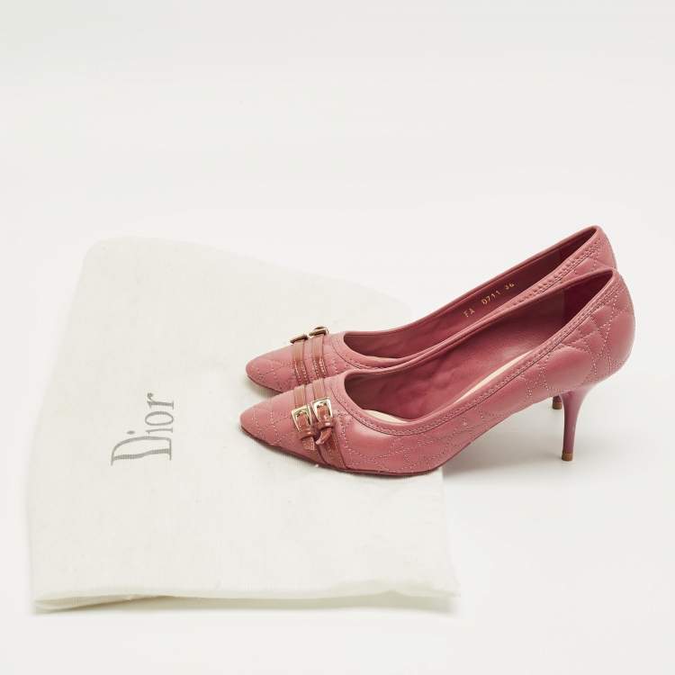 Pre Owned Dior Pink Cannage Leather and Patent Leather Pumps Size 36