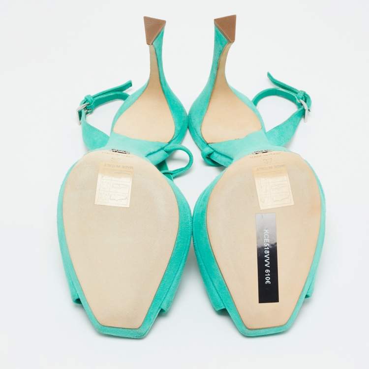 Pre Owned Dior Green Suede Ankle Strap Slingback Sandals Size 37