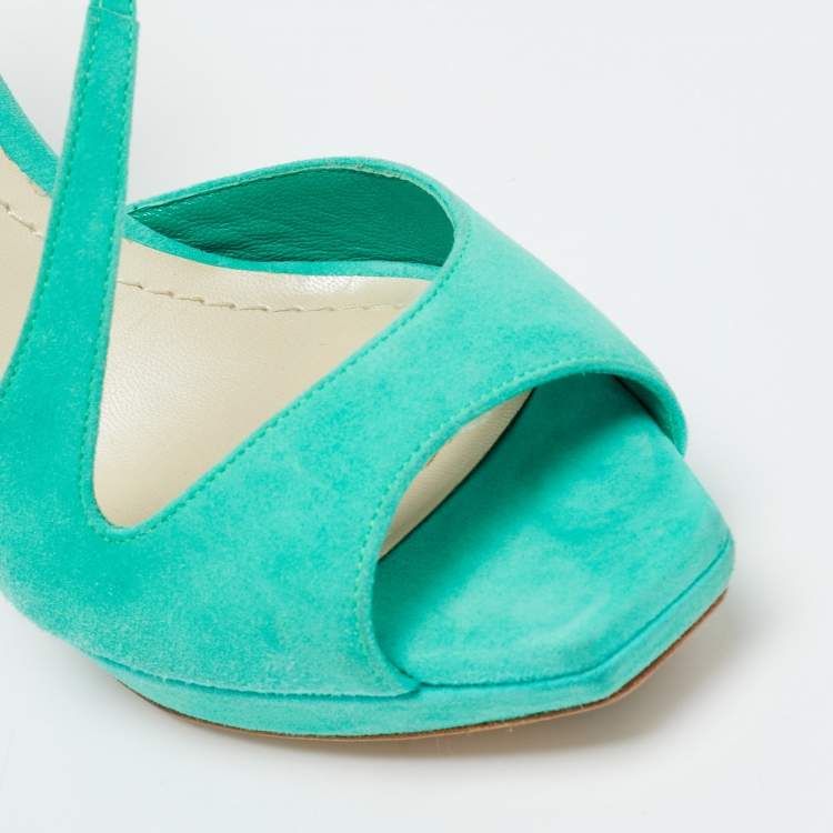 Pre Owned Dior Green Suede Ankle Strap Slingback Sandals Size 37