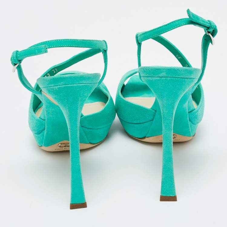 Pre Owned Dior Green Suede Ankle Strap Slingback Sandals Size 37