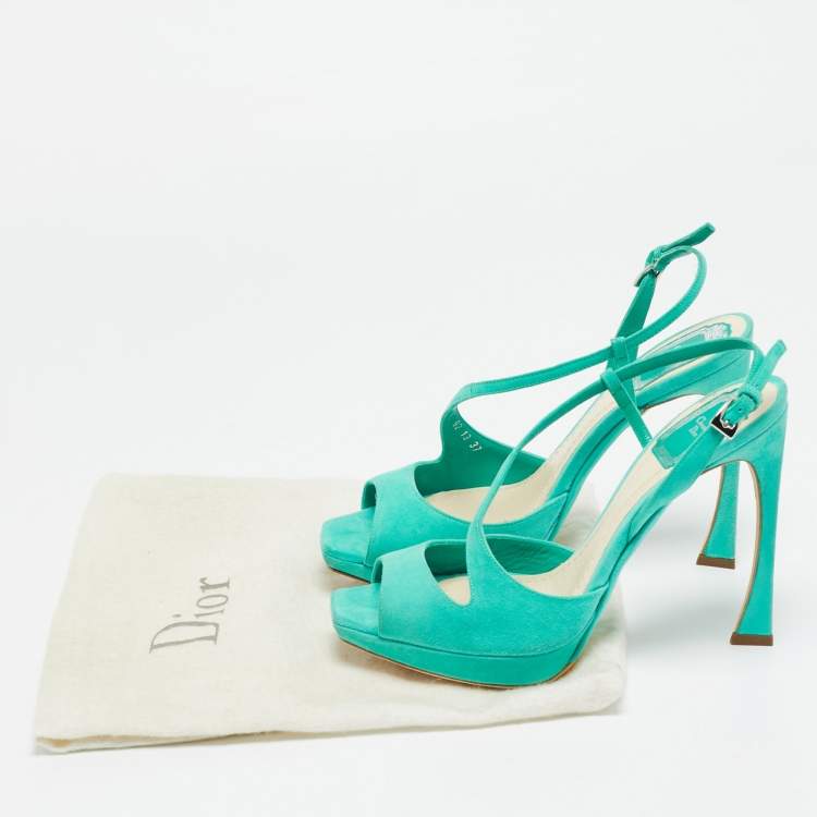 Pre Owned Dior Green Suede Ankle Strap Slingback Sandals Size 37