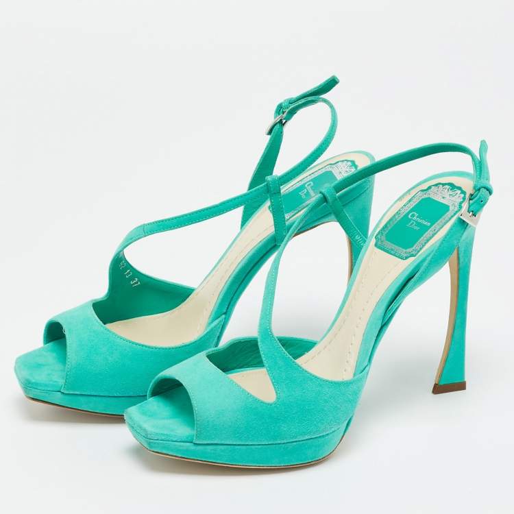 Pre Owned Dior Green Suede Ankle Strap Slingback Sandals Size 37