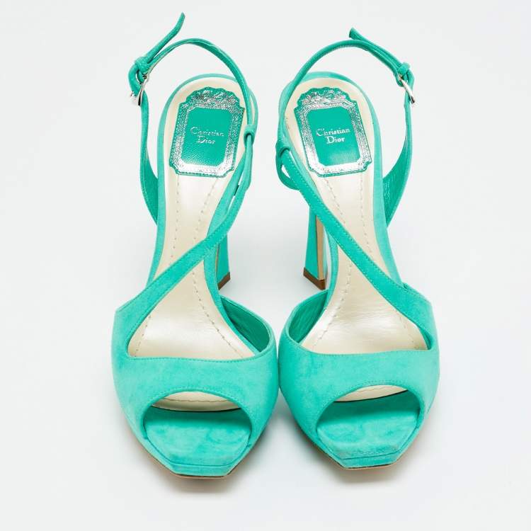 Pre Owned Dior Green Suede Ankle Strap Slingback Sandals Size 37