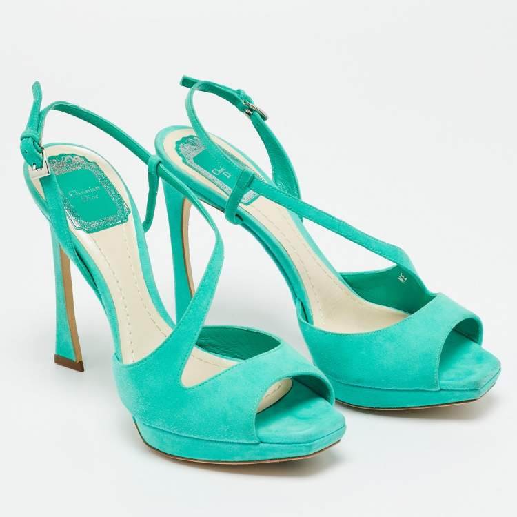 Pre Owned Dior Green Suede Ankle Strap Slingback Sandals Size 37