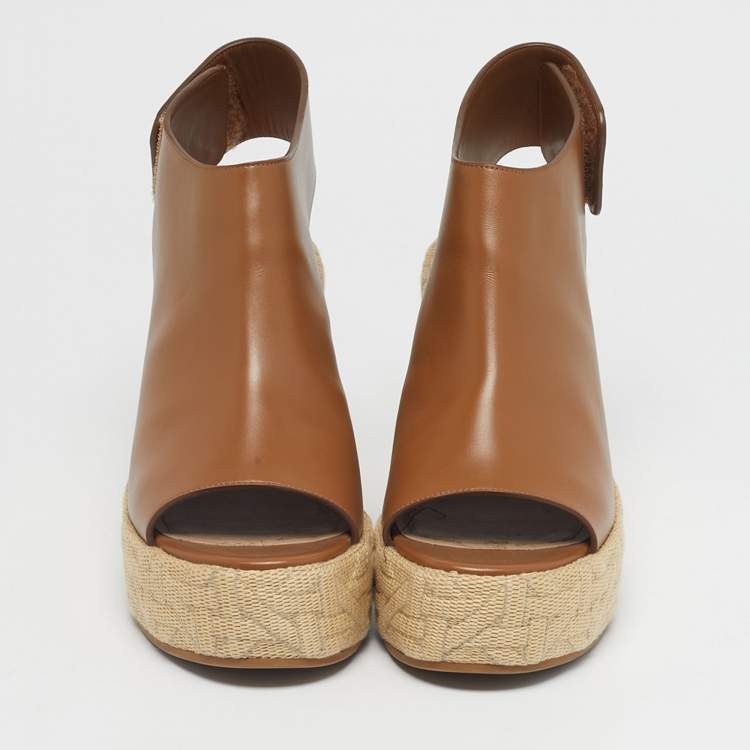 Pre Owned Dior Brown Leather Attitude Wedge Sandals Size 39