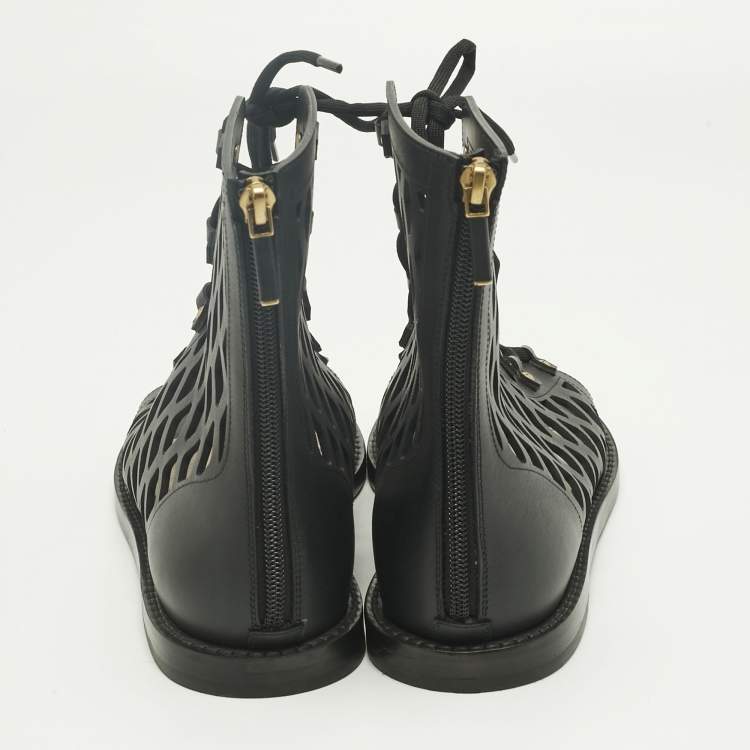 Pre Owned Dior Black Leather Cut-out D-strap Gladiator Flat Sandals Size 40