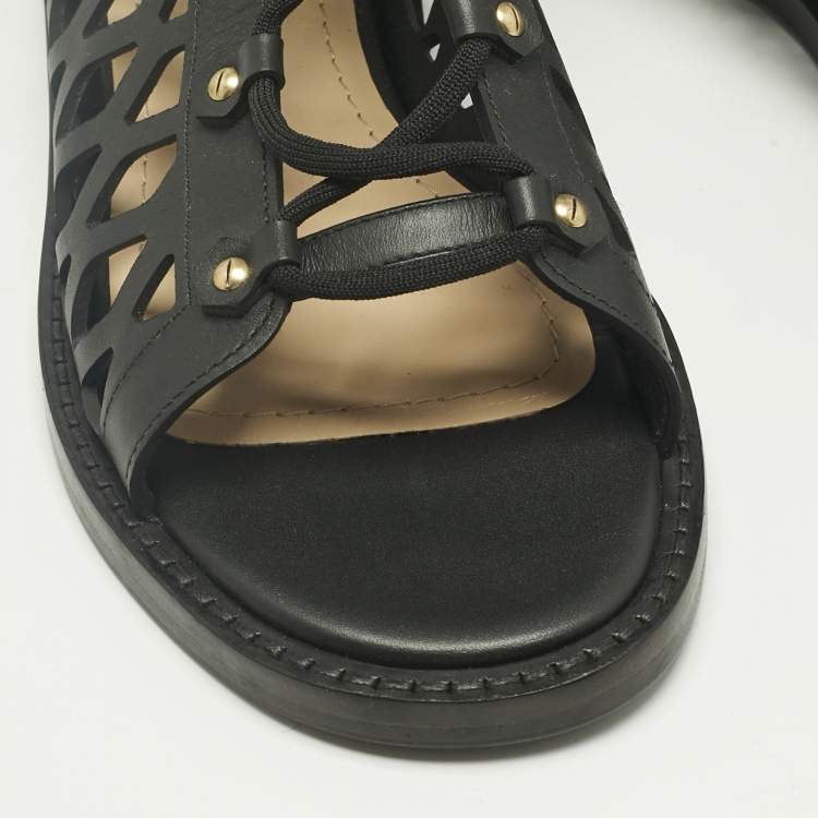 Pre Owned Dior Black Leather Cut-out D-strap Gladiator Flat Sandals Size 40