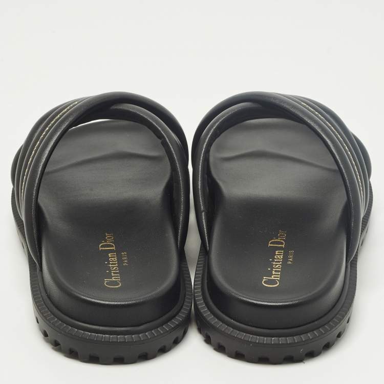 Pre Owned Dior Size 38.5 Black D-Cross Leather Flat Slides 